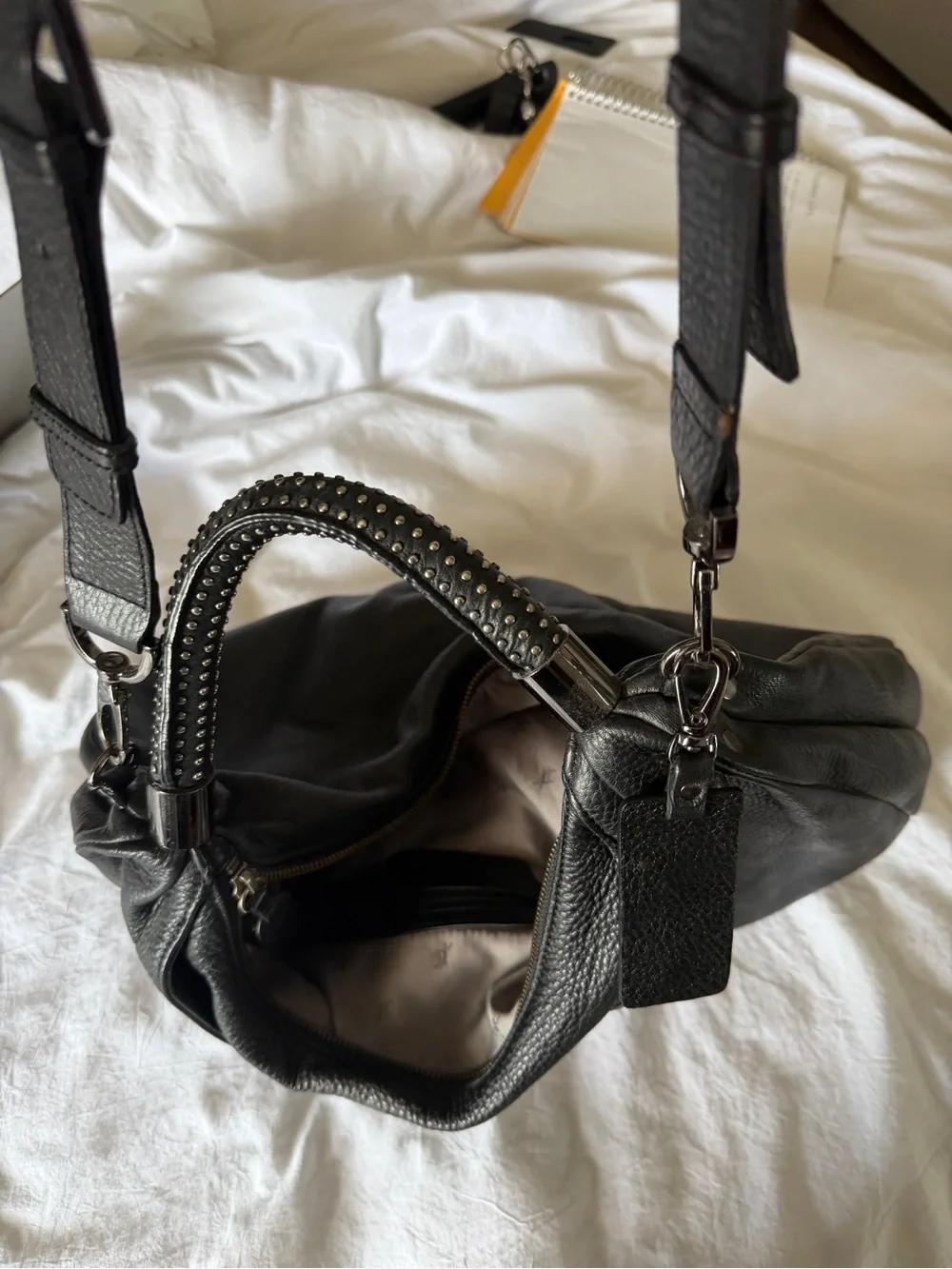 Kenneth Cole Black Pebbled Leather Hobo Bag crossbody shoulder adjustable